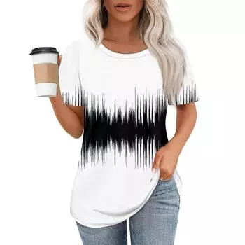 Женская модная повседневная футболка с цветочным принтом и круглым вырезом с коротким рукавом S циан