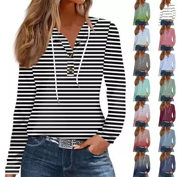 Женская модная повседневная футболка с длинным рукавом на пуговицах с капюшоном и принтом L чёрный