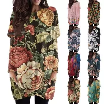 Женская модная повседневная футболка с длинным рукавом и принтом, круглым вырезом и двойным карманом, топ XXL розовый