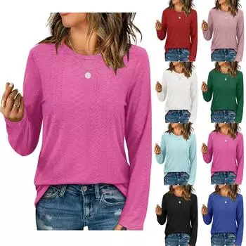 Женская модная повседневная футболка с длинным рукавом и круглым вырезом L чёрный