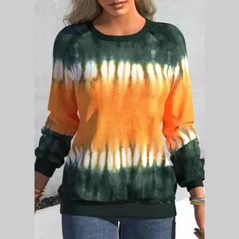 Женская модная повседневная футболка с длинным рукавом и круглым вырезом и топ S синий