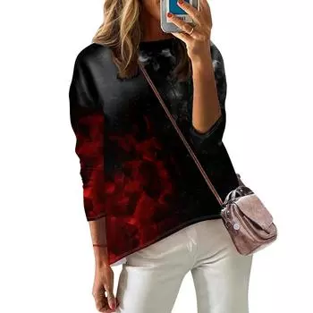 Женская модная повседневная футболка с длинным рукавом и круглым вырезом с принтом на тему Хэллоуина S