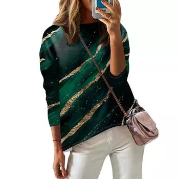 Женская модная повседневная футболка с длинным рукавом и круглым вырезом в полоску с принтом XXL