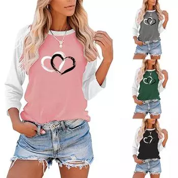 Женская модная повседневная футболка с длинными рукавами и принтом в виде сердца, топ S зелёный