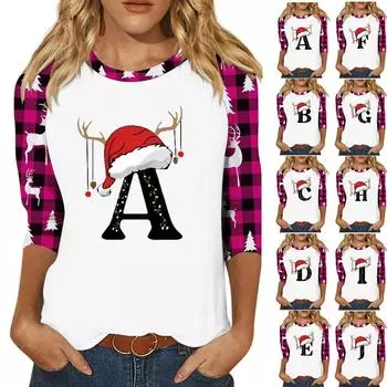 Женская модная повседневная футболка с глубоким вырезом, с семью рукавами и рождественским принтом, с круглым вырезом XXXL