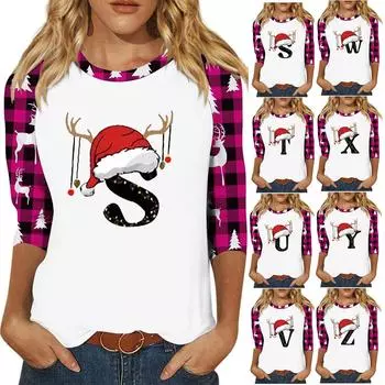 Женская модная повседневная футболка с глубоким вырезом, с семью рукавами и рождественским принтом, с круглым вырезом M