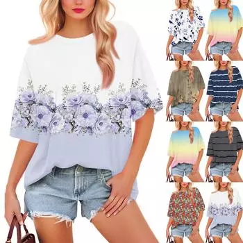 Женская модная повседневная футболка с градиентным цветом, свободная, с круглым вырезом и коротким рукавом, модная праздничная футболка XXXL