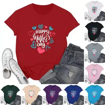 Женская модная повседневная футболка с графическим текстовым принтом ко Дню матери, пуловер с круглым вырезом, топ с короткими рукавами L чёрный