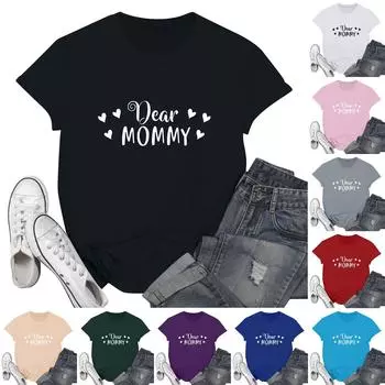 Женская модная повседневная футболка с графическим текстовым принтом ко Дню матери, пуловер с круглым вырезом, топ с короткими рукавами L чёрный