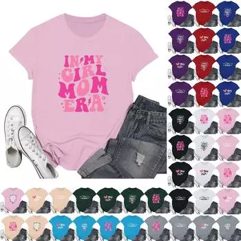 Женская модная повседневная футболка с графическим текстовым принтом ко Дню матери, пуловер с круглым вырезом, топ с короткими рукавами L чёрный