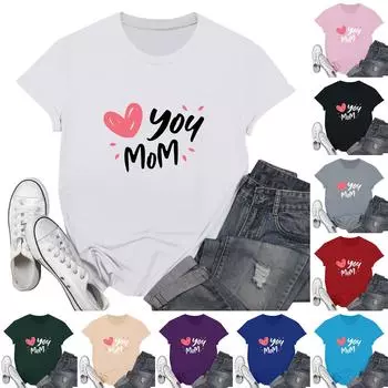Женская модная повседневная футболка с графическим текстовым принтом ко Дню матери, пуловер с круглым вырезом, топ с короткими рукавами L чёрный