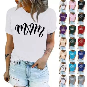 Женская модная повседневная футболка с графическим текстовым принтом ко Дню матери, пуловер с круглым вырезом, топ с короткими рукавами XL розовый