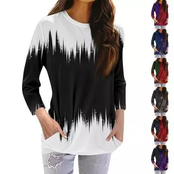 Женская модная повседневная футболка с карманом и круглым вырезом с рукавами 3/4 и топом XXL