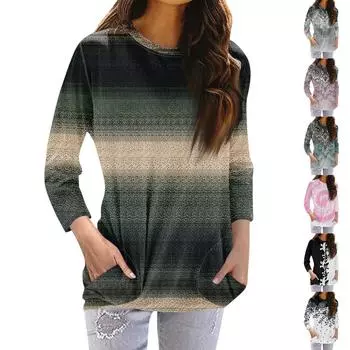 Женская модная повседневная футболка с карманом и круглым вырезом с рукавами 3/4 и топом XXL серый