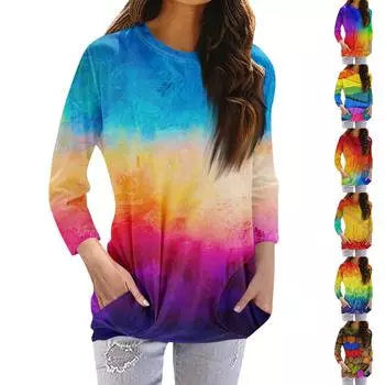 Женская модная повседневная футболка с карманом и круглым вырезом с рукавами 3/4 и топом S