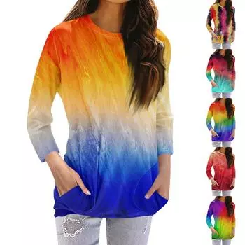 Женская модная повседневная футболка с карманом и круглым вырезом с рукавами 3/4 и топом S