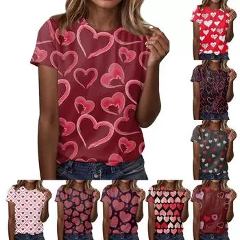 Женская модная повседневная футболка с коротким рукавом и круглым вырезом с принтом ко Дню святого Валентина L чёрный