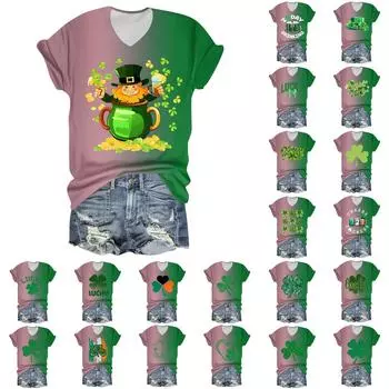 Женская модная повседневная футболка с коротким рукавом и V-образным вырезом XXXXL зелёный