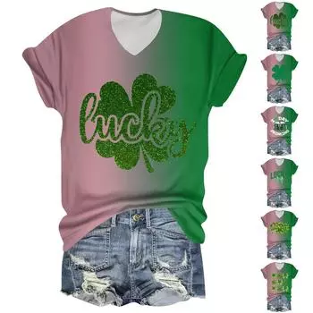 Женская модная повседневная футболка с коротким рукавом и V-образным вырезом XXXXL