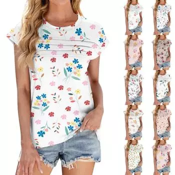 Женская модная повседневная футболка с коротким рукавом и цветочным принтом, с круглым вырезом и короткими рукавами XXL