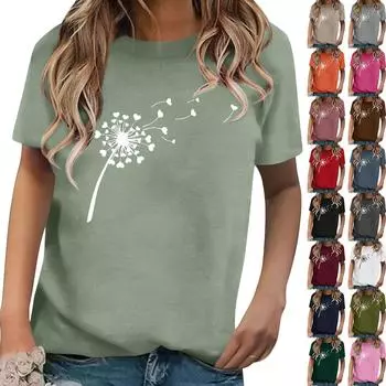 Женская модная повседневная футболка с коротким рукавом и круглым вырезом с принтом L армия зеленый