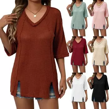 Женская модная повседневная футболка с короткими рукавами и воротником, однотонная футболка L бежевый