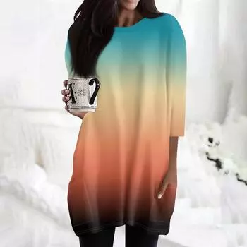 Женская модная повседневная футболка с круглым вырезом и принтом, рукавом 3/4, двойным карманом L бежевый