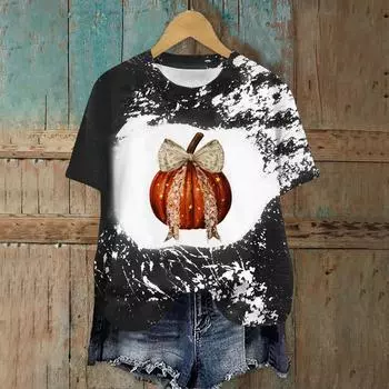 Женская модная повседневная футболка с круглым вырезом и принтом, пуловер с короткими рукавами, топ XXL чёрный