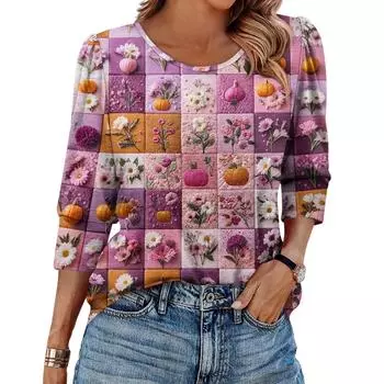 Женская модная повседневная футболка с круглым вырезом, рукавом три четверти и принтом на Хэллоуин XXXL