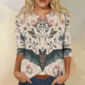 Женская модная повседневная футболка с круглым вырезом и рукавом три четверти с принтом на Хэллоуин XXXL