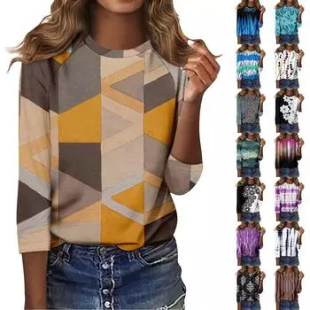 Женская модная повседневная футболка с круглым вырезом и рукавом реглан, рукав 3/4 с принтом, топ L чёрный