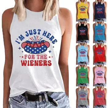 Женская модная повседневная футболка с круглым вырезом без рукавов с принтом, жилет, топ L чёрный