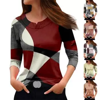 Женская модная повседневная футболка с круглым вырезом и рукавами 3/4 с принтом, топ L