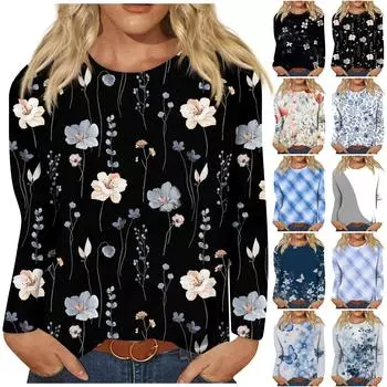 Женская модная повседневная футболка с круглым вырезом и длинным рукавом с принтом, топ L чёрный