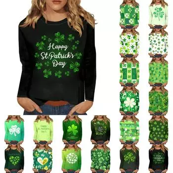 Женская модная повседневная футболка с круглым вырезом и длинным рукавом с принтом, топ XXL