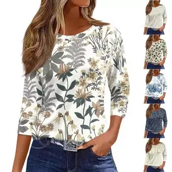 Женская модная повседневная футболка с круглым вырезом и рукавом 3/4, винтажная футболка с принтом, топ XXL шампанского