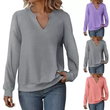 Женская модная повседневная футболка с круглым вырезом, однотонная, с длинным рукавом, с разрезом, свободный топ XS розовый