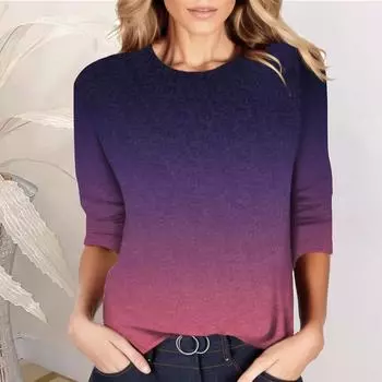 Женская модная повседневная футболка с круглым вырезом, рукав 3/4, футболка с принтом тай-дай, футболка с длинным рукавом, с круглым вырезом, базовая модель S-XXL S