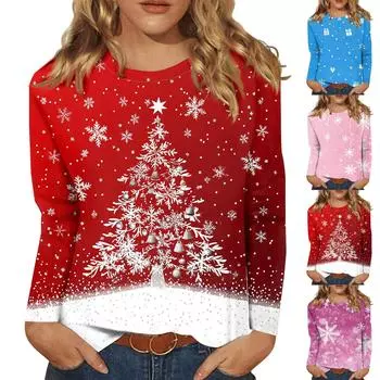 Женская модная повседневная футболка с круглым вырезом и длинным рукавом с принтом, топ L