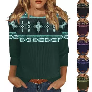 Женская модная повседневная футболка с круглым вырезом и рукавом три четверти с принтом, топ L чёрный