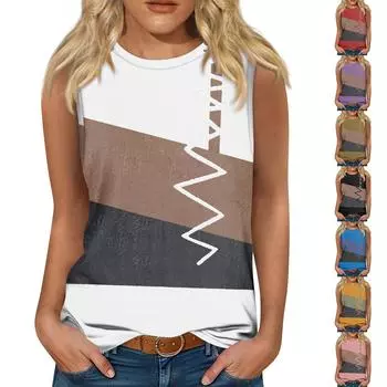 Женская модная повседневная футболка с круглым вырезом без рукавов, винтажный жилет с принтом, топ XL белый