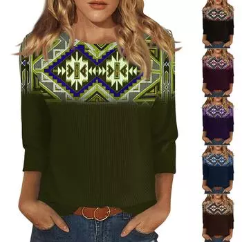 Женская модная повседневная футболка с круглым вырезом и рукавом три четверти с принтом, топ L чёрный