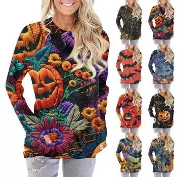 Женская модная повседневная футболка с круглым вырезом и принтом, длинными рукавами и карманами L золотой