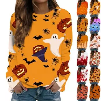 Женская модная повседневная футболка с круглым вырезом и длинным рукавом с принтом, топ S фиолетовый