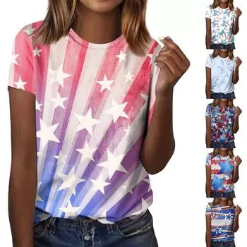Женская модная повседневная футболка с круглым вырезом и коротким рукавом с принтом ко Дню независимости XXXL