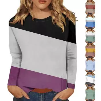 Женская модная повседневная футболка с круглым вырезом и длинным рукавом с принтом, топ L белый