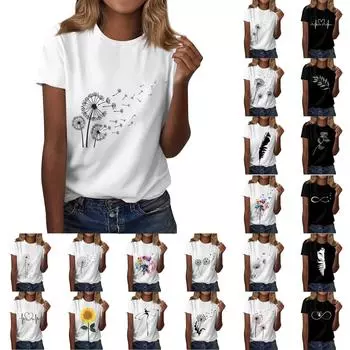 Женская модная повседневная футболка с круглым вырезом и коротким рукавом с принтом, топ XXL белый