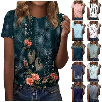 Женская модная повседневная футболка с круглым вырезом и коротким рукавом в стиле ретро XXL белый