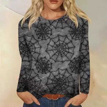 Женская модная повседневная футболка с круглым вырезом и длинным рукавом с принтом, топ XL