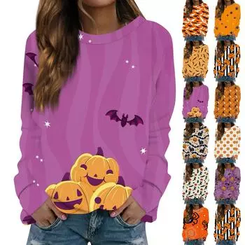 Женская модная повседневная футболка с круглым вырезом и длинным рукавом с принтом, топ XL